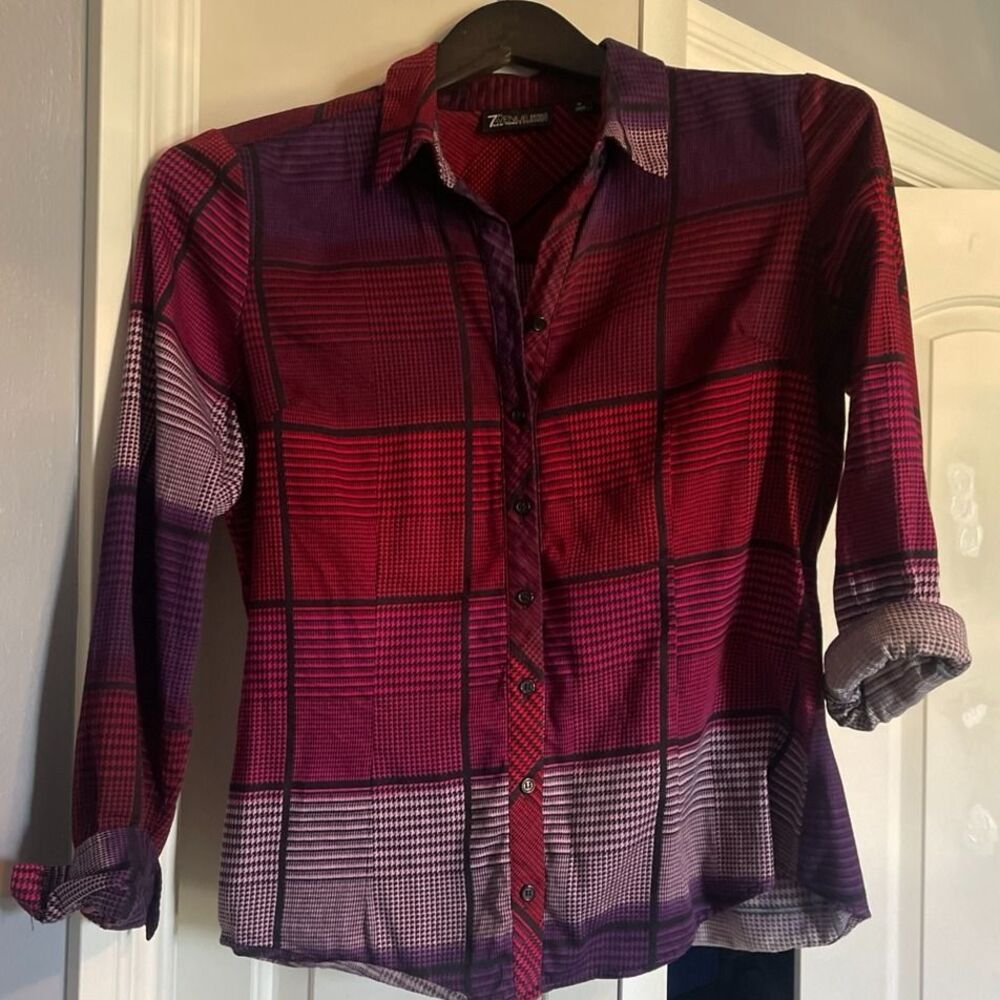 New York & Co Women's Plaid Button Down Shirt Sz M